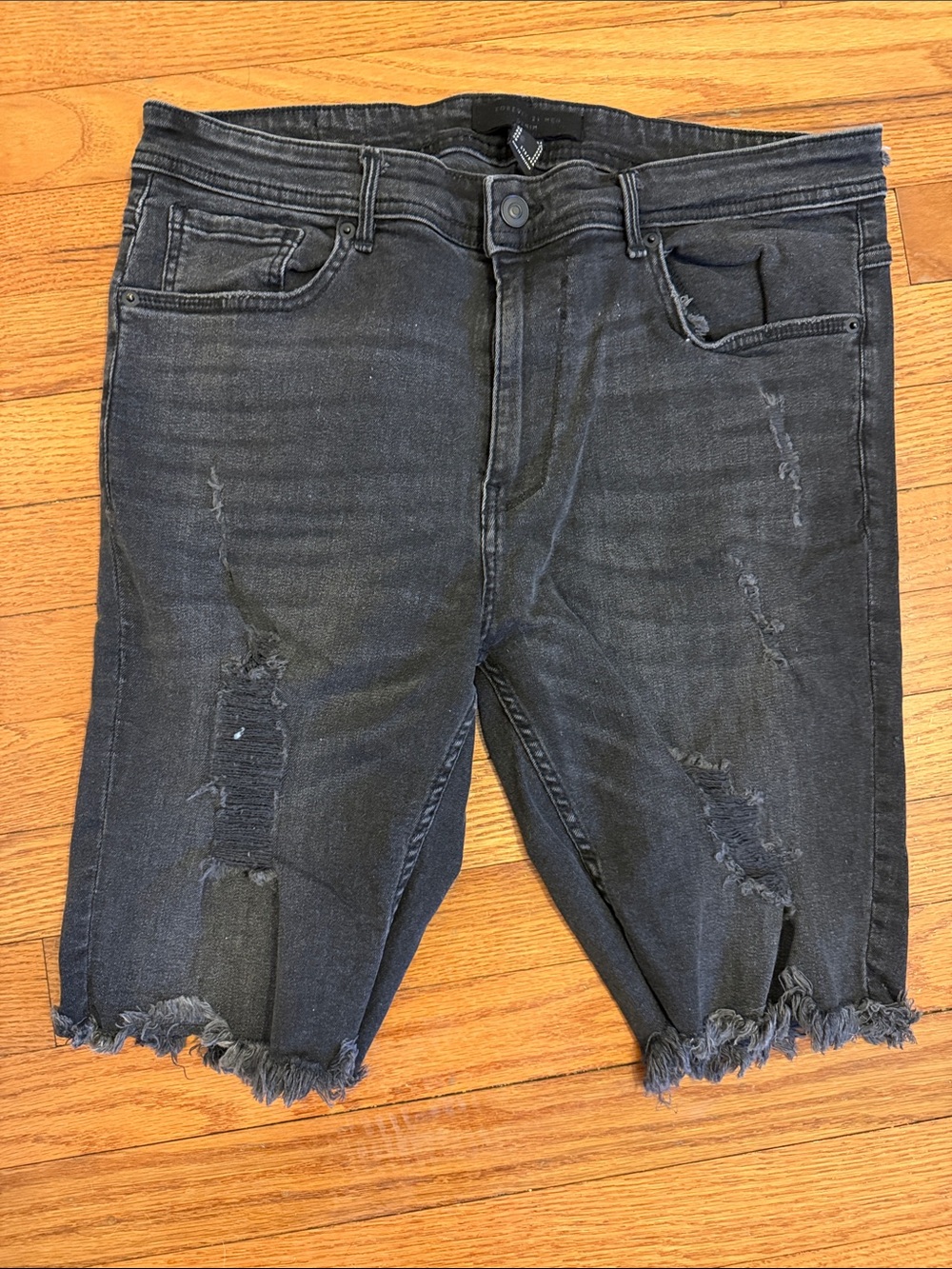 Forever 21 Men's Black Distressed Denim Jean Shorts
